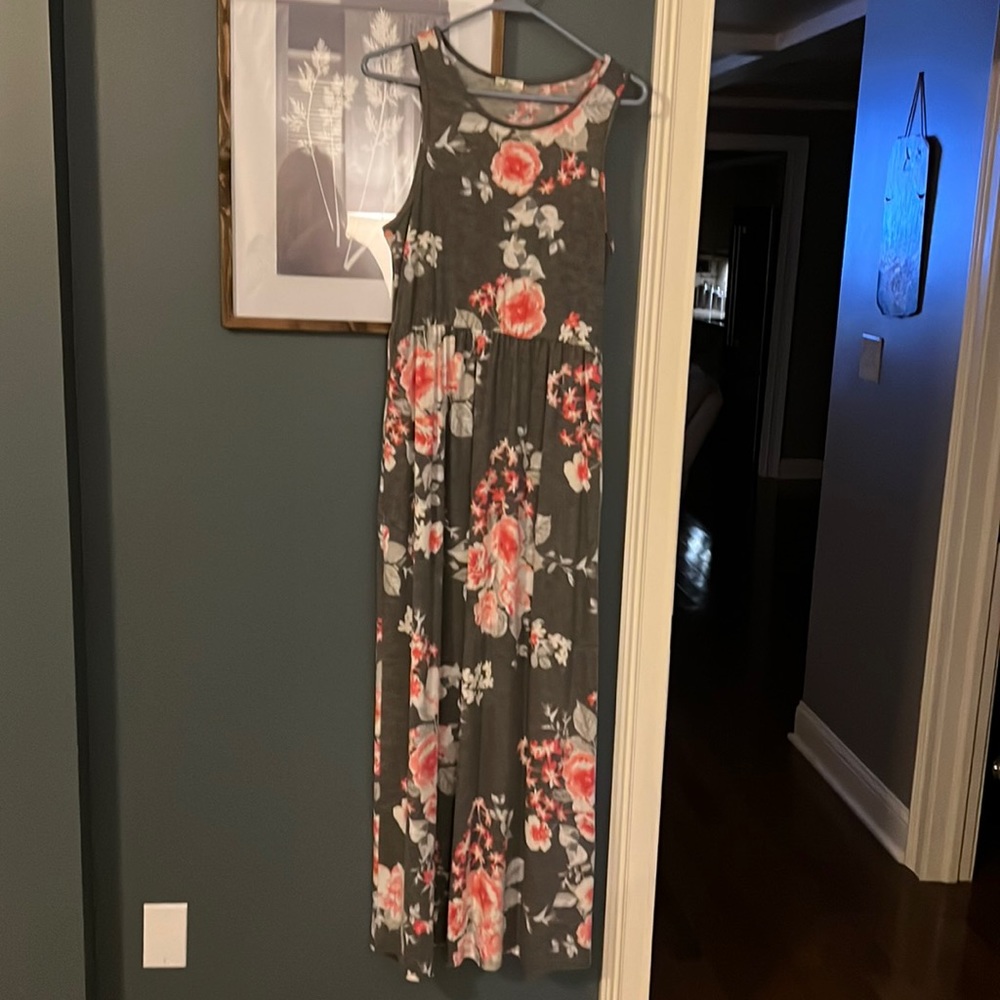 Mid gray and floral maxi dress